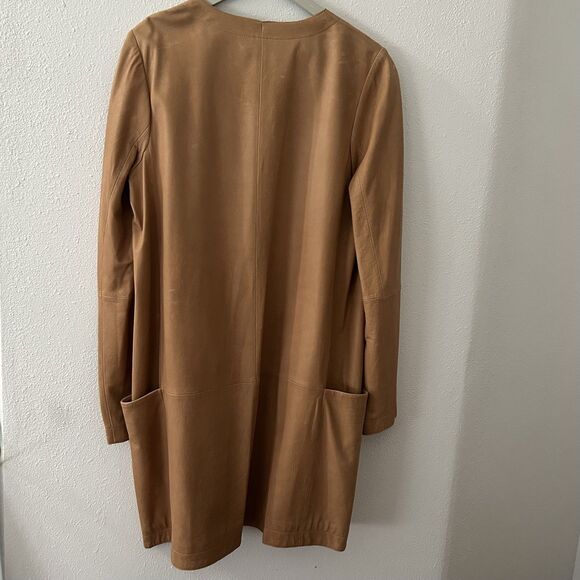 VINCE Leather Lightweight Open Front Collarless Coat Jacket Duster Women Size 8 - Picture 4 of 10